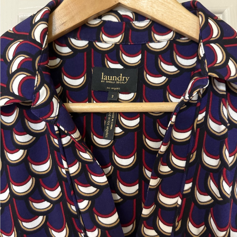Laundry by Shelli Segal purple white and red belted dress size 2 - Picture 2 of 3